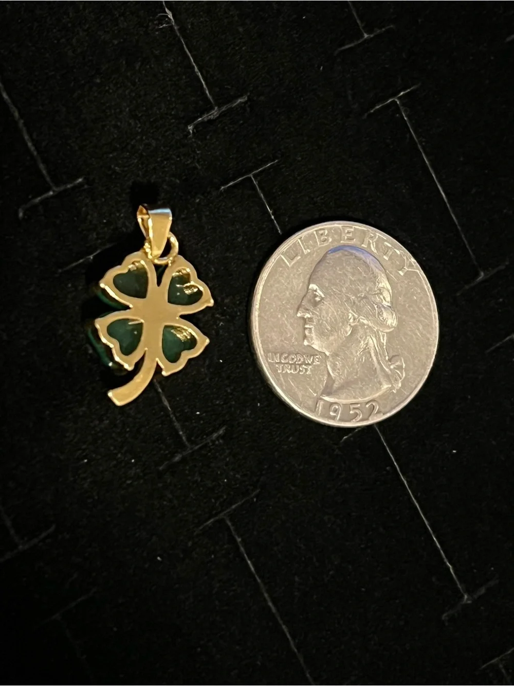 Gold toned Four-Leaf Clover Pendant with Green Jade Stones